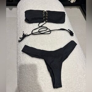 Black Lace-Up Bikini Set